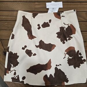 Baevely cow Hide print Mini skirt Small Faux Suede Side Zip Pleated Cute Cowgirl